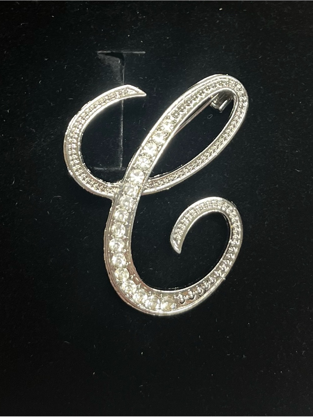 Brooch Rhinestone Accented Silver tone Letter “C”, NIP, Approx 1.75” x 1.5”